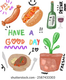 cute text and food elements design for templates.