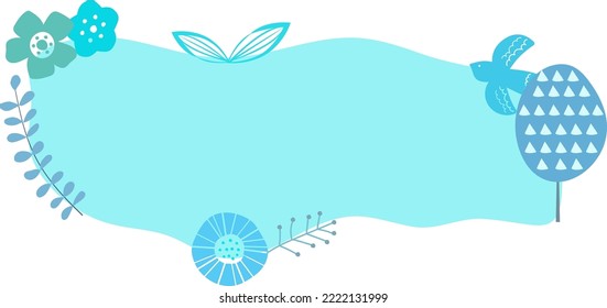 Cute text frame with Scandinavian motif, abstract Water Blue color frame