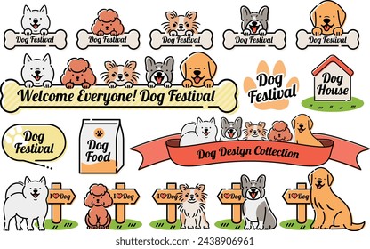 Cute text frame vector illustration set with copy space for various dog headline titles.