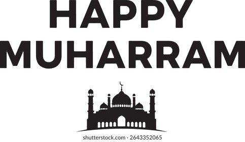 cute text happy muharram vector silhouette on white background