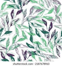  cute textile design. Seamless pattern with leaves and doodle elements.