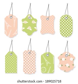 Cute textile label tags set in pastel colors.