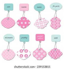 Cute textile label tags set. Different patterns included under clipping mask.