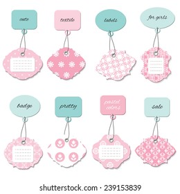 Cute textile label tags set in pastel colors. 