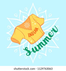 Cute textile summer top on ethnic mandala background