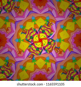 Cute texture fish pattern. Fishes on orange, yellow and pink colors. Seamless colorful background. Vector illustration.