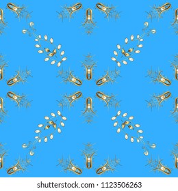 Cute texture. Seamless geometric pattern. Pictures in blue, brown and beige colors. Vector. Vintage background. Cute background.