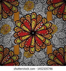 Cute texture. Vintage background. Pictures in white, orange and black colors. Cute background. Seamless geometric pattern. Vector.