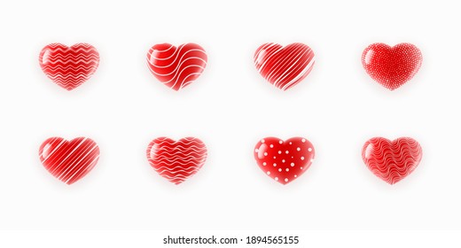 Cute textured hearts set vector illustration