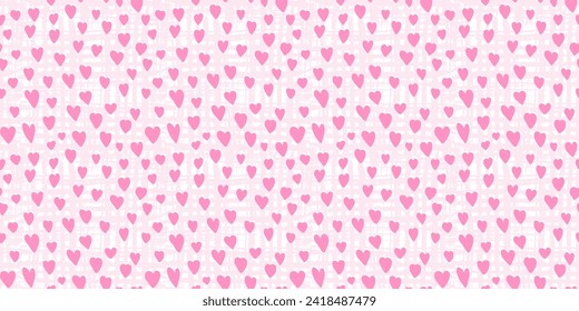 Cute textured seamless pattern with bunch of small pink hearts. Lovely vector texture with red doodle heart shapes for St. Valentines wrapping paper, surface, wallpaper, textile