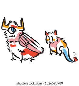 Cute textured winged monster illustration. Hand drawn fantasy creature clipart. 