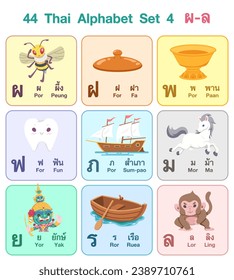 Cute Thai Alphabet set 4 cartoon vector illustration