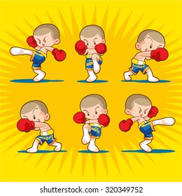 Cute Thai boxing kids many fighting actions practice (Foreign Text is mean Thai boxing)