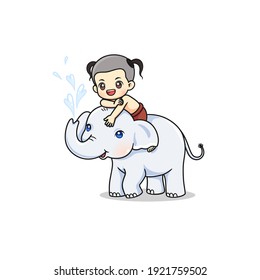 Cute Thai boy on elephant, Cartoon vector illustration
