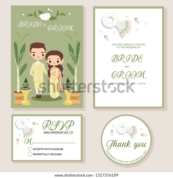 Cute Thai Paar Fur Hochzeitseinladung Menu Stock Vektorgrafik Lizenzfrei