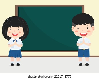 Cute thai kid student with chalkboard