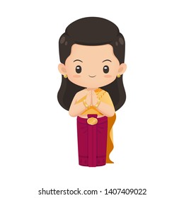 Cute Thai Woman Character Traditional Noble Stock Vector (Royalty Free ...