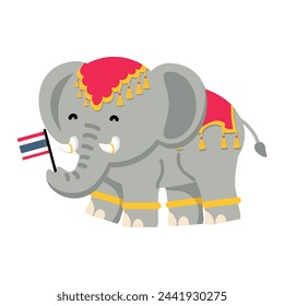 Cute thailand Elephant hold thai flag