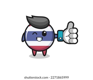 cute thailand flag badge with social media thumbs up symbol , cute style design for t shirt, sticker, logo element