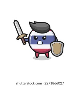cute thailand flag badge soldier fighting with sword and shield , cute style design for t shirt, sticker, logo element