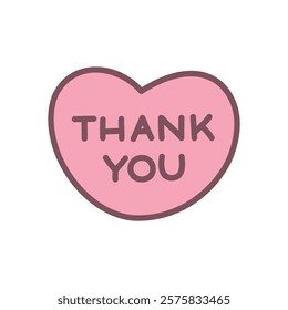 Cute "Thank you" icon. Hand drawn illustration of a "Thank you" text in the red heart isolated on a white background. Kawaii emoji. Vector 10 EPS.