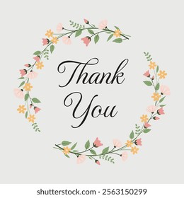 Cute "Thank You" lettering with floral ornament. Vector ilustração for greeting card, stickers and prints. 
