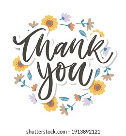 Cute Thank You Script Card Flowers Letter text