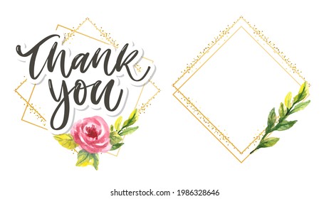 Cute Thank You Script Card Flowers Letter Text