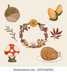 Cute Thanksgiving Art Vector Illustration