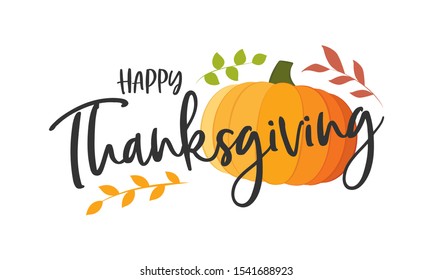 Cute Thanksgiving Card, Happy Thanksgiving Background, Thanksgiving Text, Giving Thanks, Colorful Thanksgiving Background, Pumpkin Icon Autumn Fall Leaves Vector Illustration Background