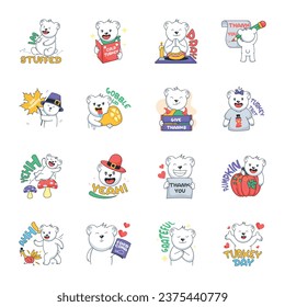 Cute Thanksgiving Celebration Bear Flat Stickers 

