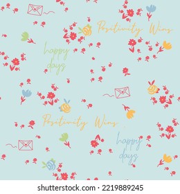 Cute thanksgiving, christmas, trendy ditsy conversational colorful positive letter and words seamless pattern print background with hearts for fashion, textile, tshirt, girls, kids