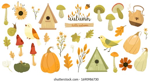 Cute Thanksgiving collection. Autumn illustration set.