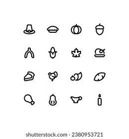 Cute Thanksgiving line icon set with autumn related icons