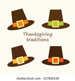 Cute Thanksgiving Pilgrim hats as retro fabric applique for your decoration