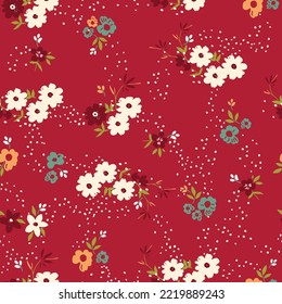 Cute thanksgiving, trendy ditsy, small flowers, spaced out doodle flowers, hand drawn floral, seamless pattern print for fashion, textile, tshirt, girls, kids viva magenta, color of the year