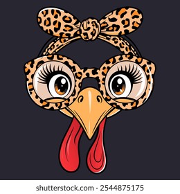 Cute Thanksgiving Turkey with Leopard Print Glasses - Vector Illustration. Perfect for t-shirts, greeting cards.