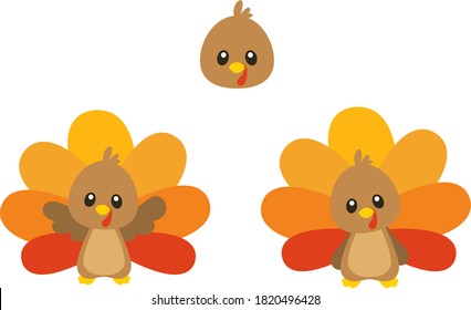 Cute Thanksgiving Turkey Vector illustration Set