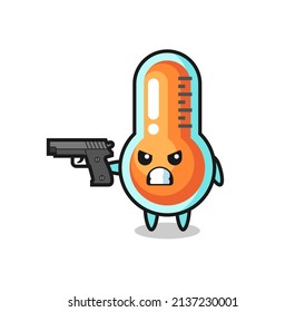 la tira del personaje del termómetro lindo con una pistola , diseño de estilo lindo para camiseta, pegatina, elemento logo