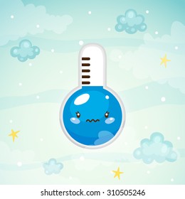 Cute thermometer, cold temperature, vector.
