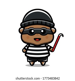 Cute Thief Boy Vector Icon Illustration. Isolated on white background. Cartoon Style Suitable for Sticker, Web Landing Page, Banner, Flyer, Mascots, poster.