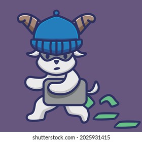 cute thief cartoon bring much money falling from suitcase. Animal cartoon Isolated Flat Style Sticker Web Design Icon illustration Premium Vector Logo mascot character