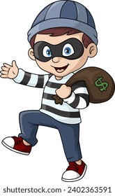 Cute thief cartoon carrying a bag