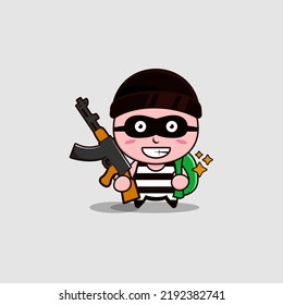 Cute Thief Cartoon Character. Premium Vector.