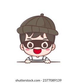 Cute thief cartoon character. Robber concept design isolated background. Adorable chibi vector art illustration.