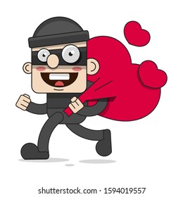 Cute Thief Character. Vector Cartoon Illustration. Bandit With Bag. Robber In Mask Suitable For Greeting Card, Poster Or T-shirt Printing.