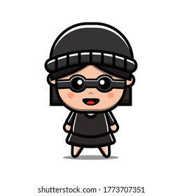 Cute Thief Girl Vector Icon Illustration. Isolated on white background. Cartoon Style Suitable for Sticker, Web Landing Page, Banner, Flyer, Mascots, poster.