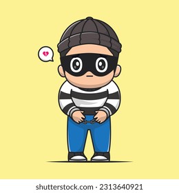 Ladrón Cuto En Esposas Ilustración Del Icono Del Vector De Caricatura. El Vector Premium Aislado Es Un Concepto De Icono De Financiación De Personas. Estilo de dibujo plano