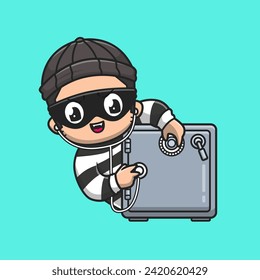 Cute Thief Open Safe Deposit Box With Stethoscope Cartoon
Vector Icon Illustration. People Holiday Icon Concept Isolated
Premium Vector. Flat Cartoon Style