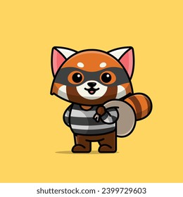 Cute thief red panda cartoon vector illustration animal proffession concept icon isolated